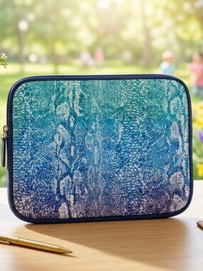 LUCKY BRAND Ombré Snakeskin Padded Tablet Sleeve - Blue & Green - Zippered Case